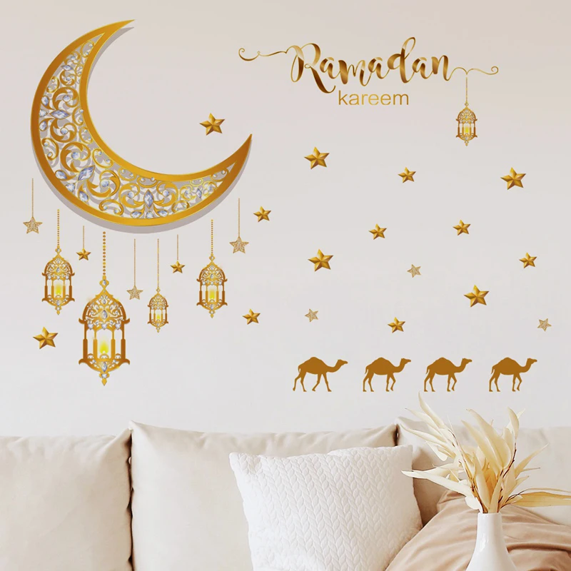 Eid Wall Stickers Ramadan Kareem Moon Star Lantern Wall Decal Ramadan