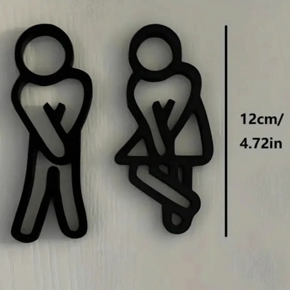 현대적인 2D 평면 화장실 문 표지판 재미있는 12cm 화장실 표지판 장 나무 화장실 표시기 게스트 화장실
