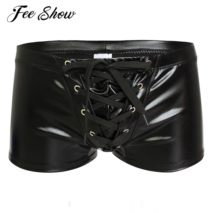 

Gay Mens Patent Leather Pants Latex Underwear Men Swimwear Boxer Drawstring Trunk Wetlook Swimsuit Lingerie Pants Cueca Boxer