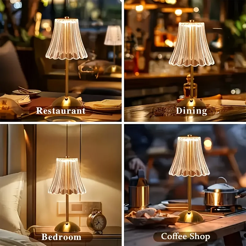 1/2pcs 크리스탈 무선 테이블 라이트 충전식 황금 레트로 LED 테이블 램프 침실 거실 용 3 색 LED 터치 라이트