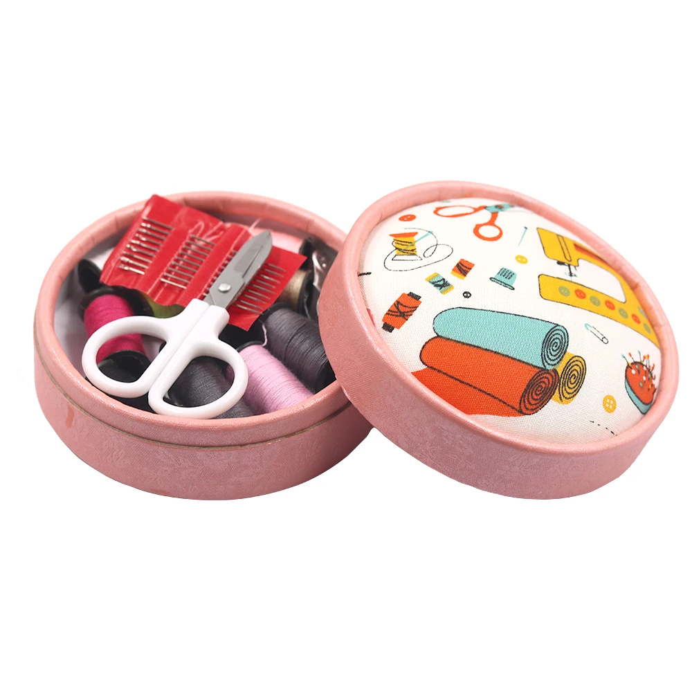 Home Travel Sewing Kit Box Circular Portable Mini Storage Box Needlework Threads Scissor Storage Boxes Set DIY Sewing Tool