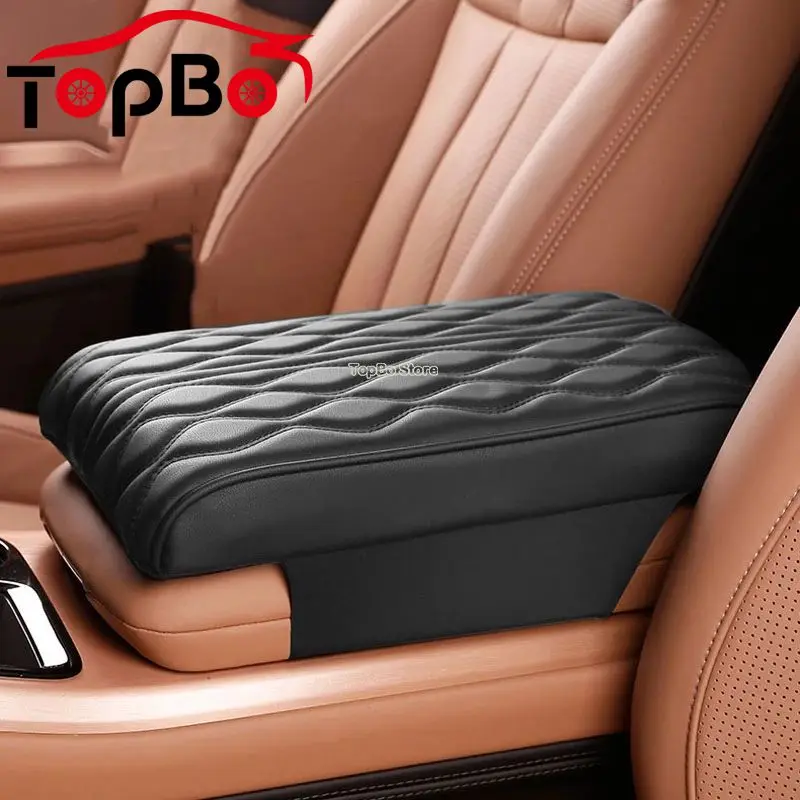 Pu Leather Car Armrest Mat Wave Embroider Center Console Arm Rest