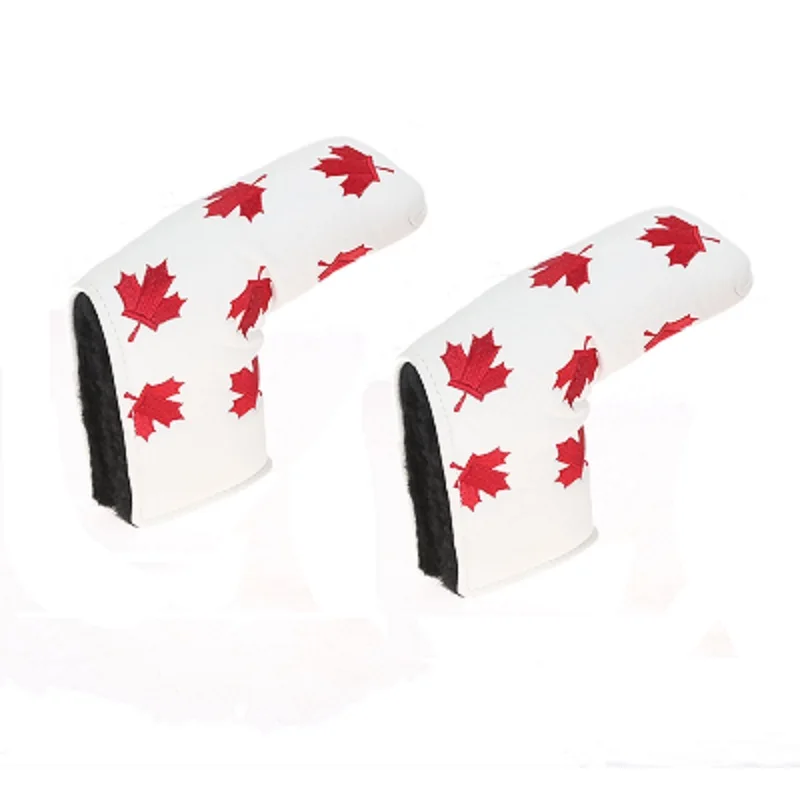 

2Pcs Canada Flag Red Maple Leaf Printed Golf Putter Headcover PU Golf Head Covers Protection For Golf Blade Club Heads White Red