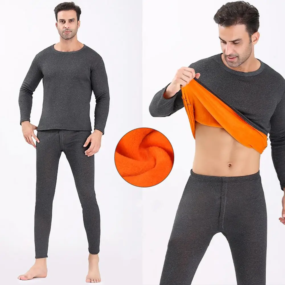 Thermal Clothing Set Unisex Winter Warm Underwear Set Thick Fleece Lined Long Sleeve Pajama Set for Sport Base Layer for Free