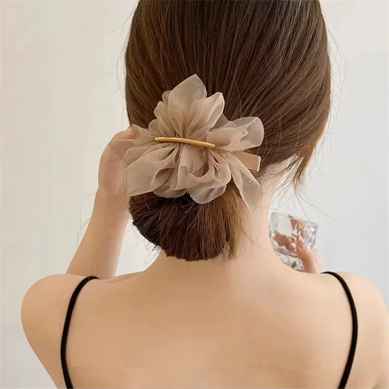 

Super Fairy Temperament Chiffon Flowers Hair Clip Women Back Head Ponytail Clip Headdress Korean Sweet Elegant Girls Spring Clip