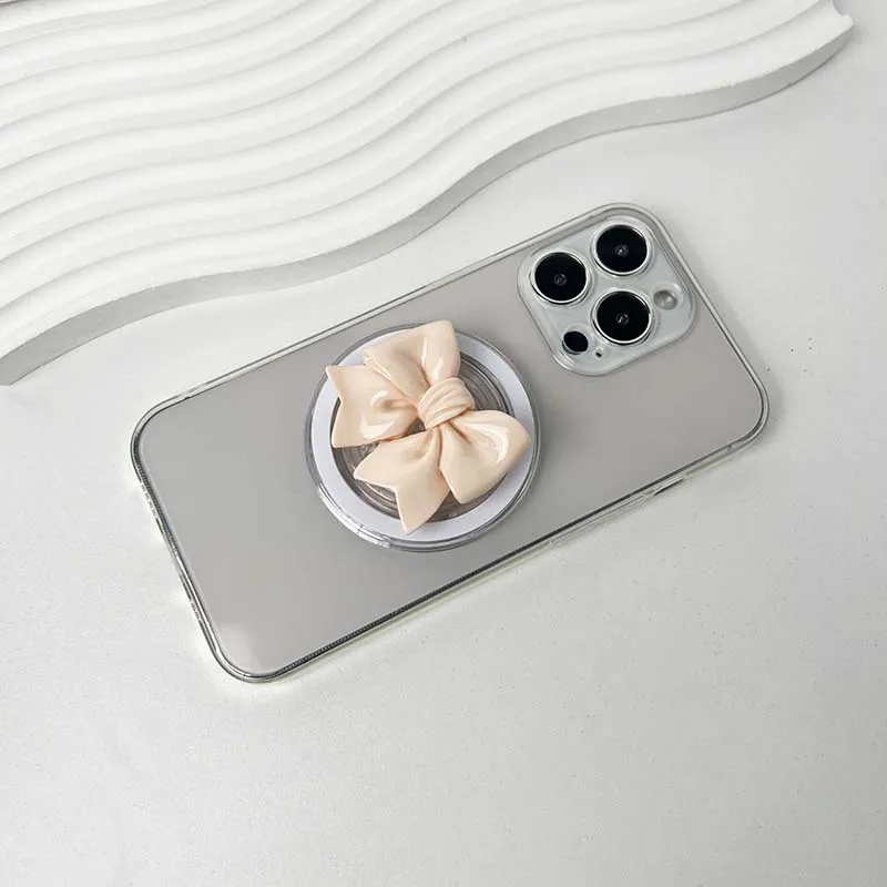 Charming Resin Bow Phone Grip with Adhesive & Magnetic Support