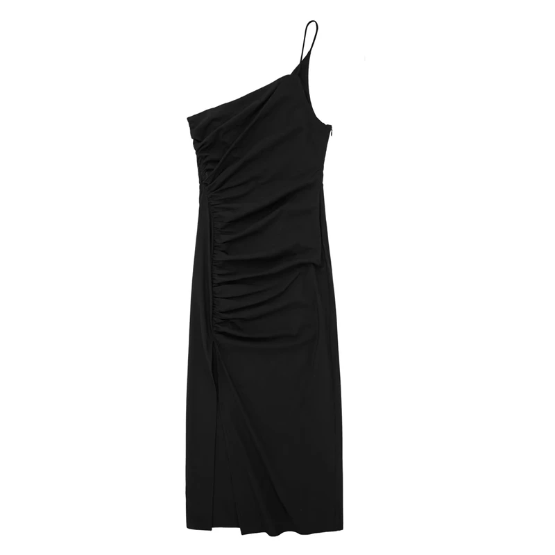 

Summer New Sexy Backless Slim Fit Folds Slit Dress Fashion Waist Asymmetric Long Skirt