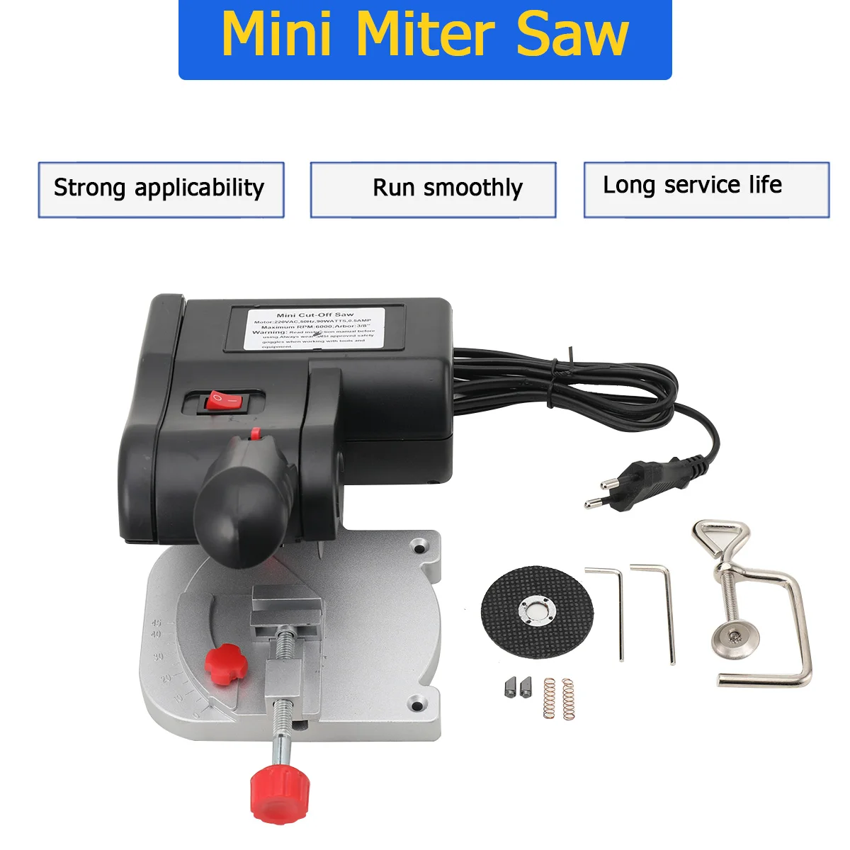 Mini-Elektrosäge-Schneidemaschine, Hochgeschwindigkeits-Tischtrennsäge, Stahlklinge zum Schneiden von Metall, Holz, Kunststoff, verstellbar – Detail 8