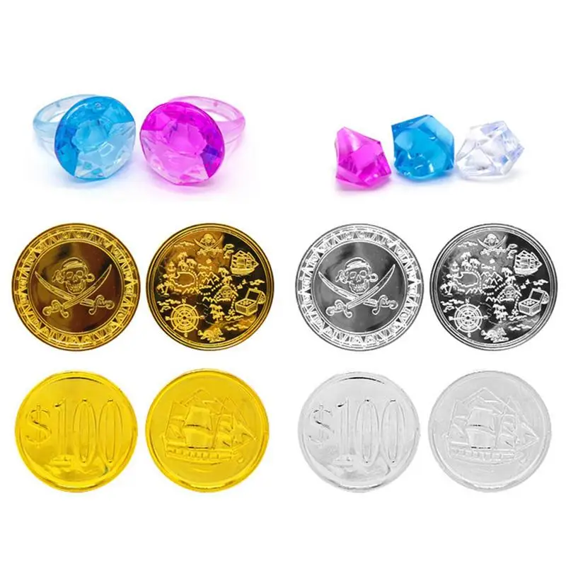 Treasure Box Gold Coins Fake Treasure Box For Kids With Gem Gold Coins Antique Color With Lock For Party Favors Props Decoration