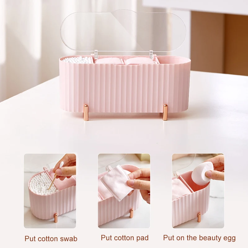 Cosmetic Storage Box With Lid Dustproof Desktop Makeup Remover Cotton Powder Puff Storage Organizer Bathroom Box makeup organizer,makeup storage box,cosmetic storage box,storage box