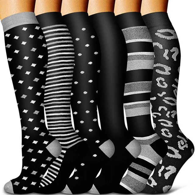 5/6 Pairs Men and Women Compression Socks Circulation Recovery Varicose Veins Nursing Travel Running Hiking Sports Socks 6 pairs-YY012