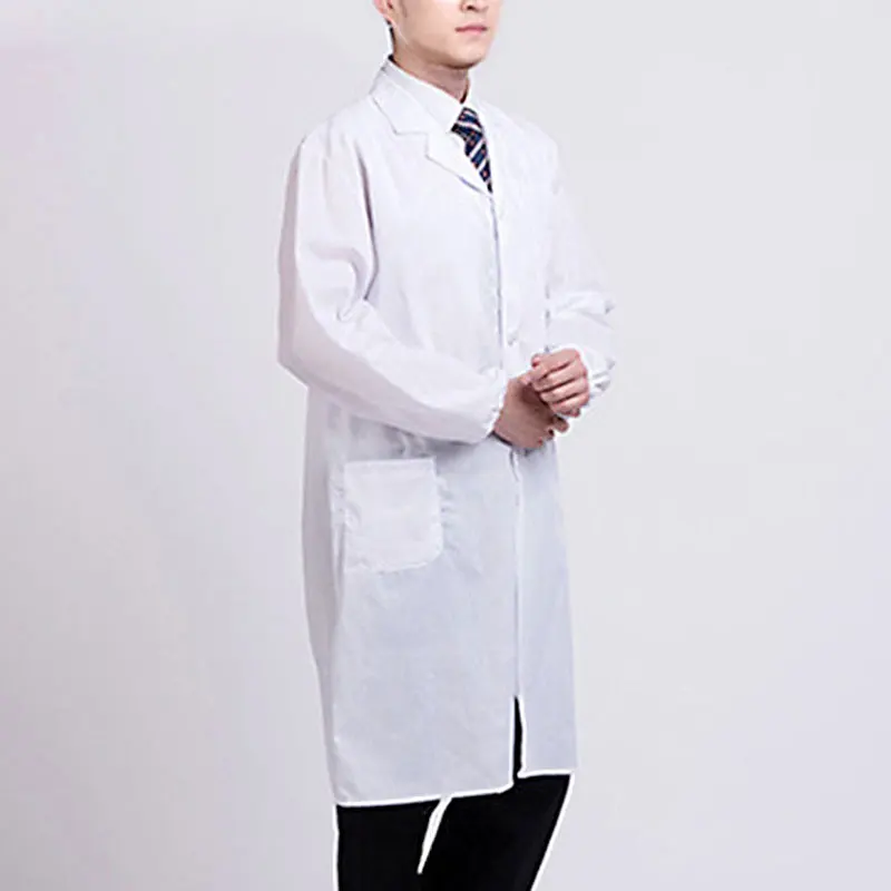 Unisex Long Sleeve White Lab Coat Medical Nurse Overalls Doctor Uniform Tunic Blouse For Laboratory College Chemistry Clothes