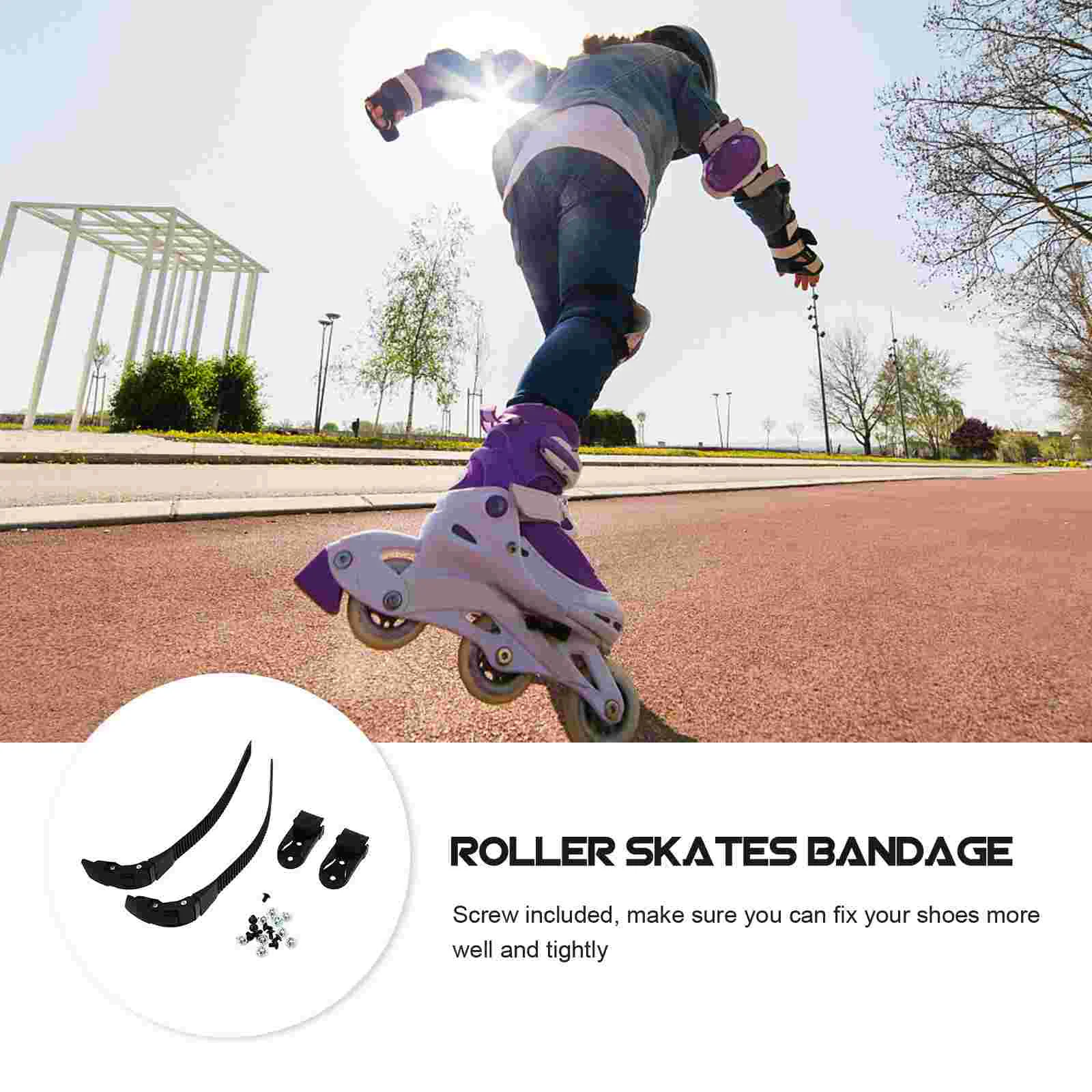 2 Black Adjustable Roller Skates Straps Durable Pvc Screws Stable Fix Length Skating Buckles Flashing Roller Skateboard