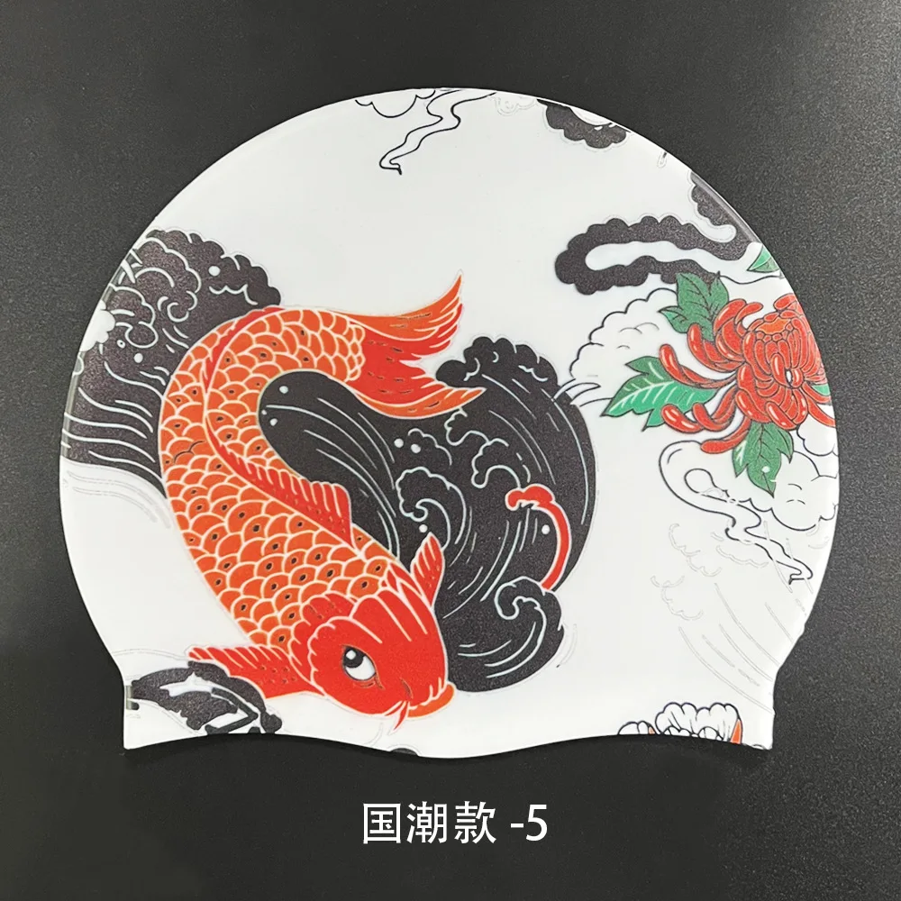 Chinesa stílusú Úszás sapkák Lágy szilikon Úszás sapkák virágos Gúnyrajz Animal Sárkány Főnix nyomtatás Vízhatlan esőköpény Úszás hats