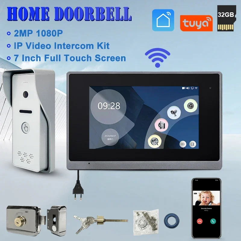 

Video Door Phone 7 inch Wired Video Doorbell Indoor Monitor with IR-CUT Rainproof Outdoor Camera Visual Intercom Two-way Audio