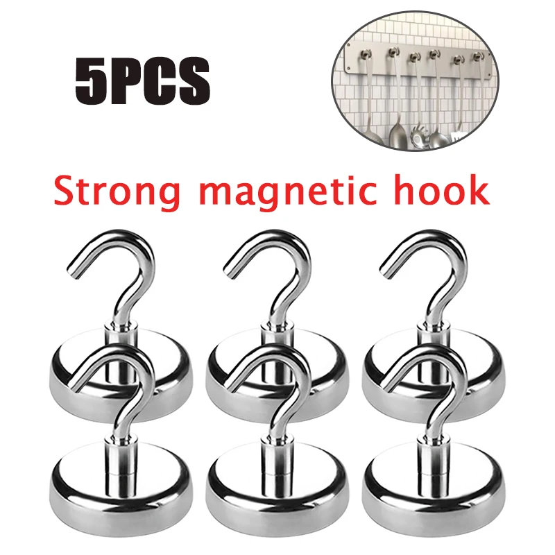 

5Pcs Strong Magnetic Hooks Practical load bearing Hook Multi-Purpose storage For Home Kitchen Bar Storage Key Coat Cup Hanging