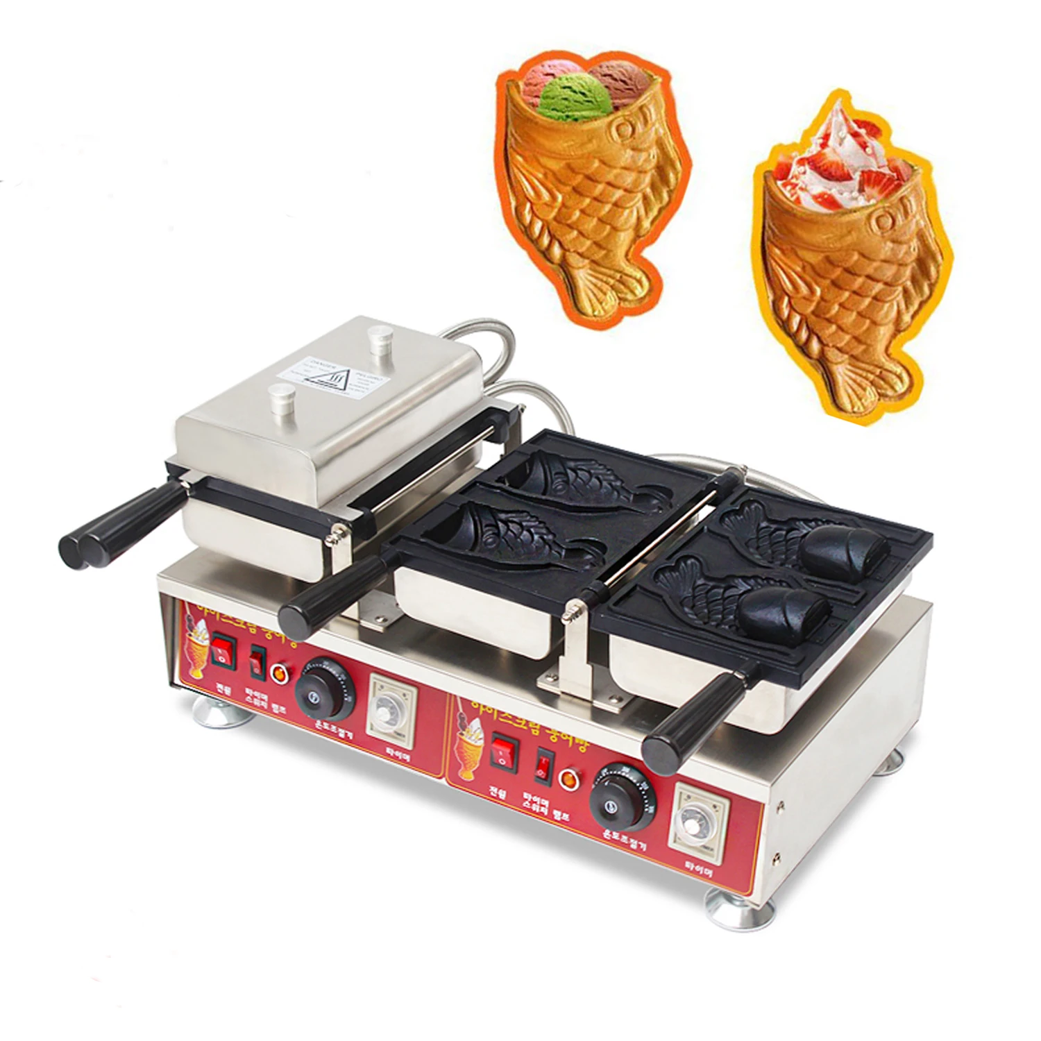 

Electric 110v 220v Ice Cream Taiyaki Machine Warped-tail Fish Cone Waffle Makre