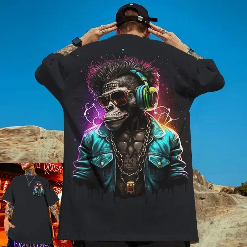 Cool Music Hip Hop T-Shirt Da Uomo 2024 New Dj Monkey 3D Print Extra Large Fashion Harajuku Top Da Uomo Casual Personalizzato