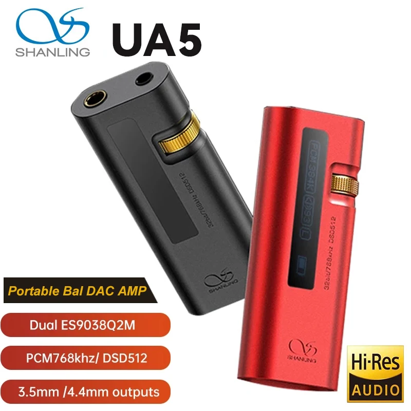 

SHANLING UA5 Portable USB DAC AMP Headphone Amplifier dual ES9038Q2M chip Type-c to 3.5/4.4mm Audio Cable PCM 768khz DSD512