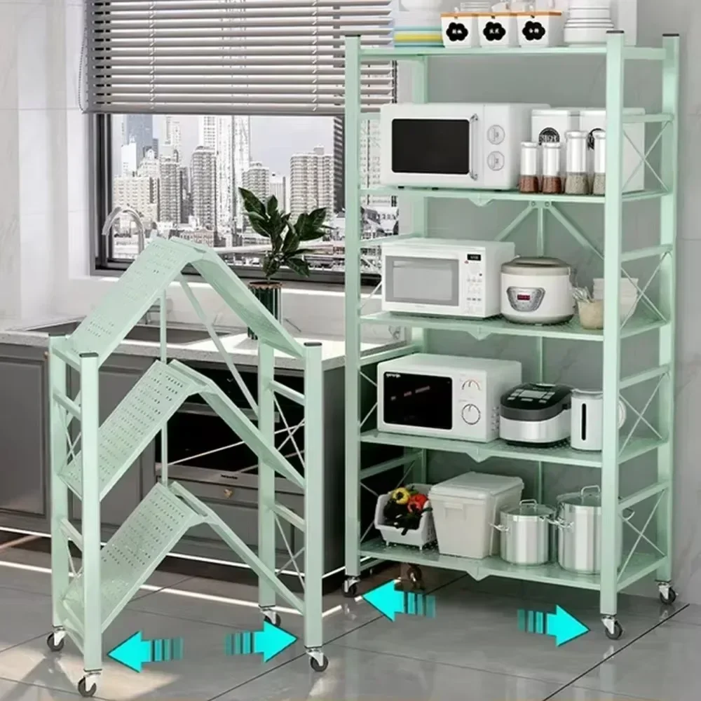 Metal Storage Shelves Foldable Installation Free Moveable Strong Load-bearing Capacity Shelves Foldable Large Iron Frame Storage