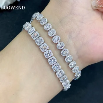 LUOWEND 100% 18K White Gold Bracelet Luxury Natural Diamond Bracelet Shining Minimalist Shape Fine Party Jewelry for Women