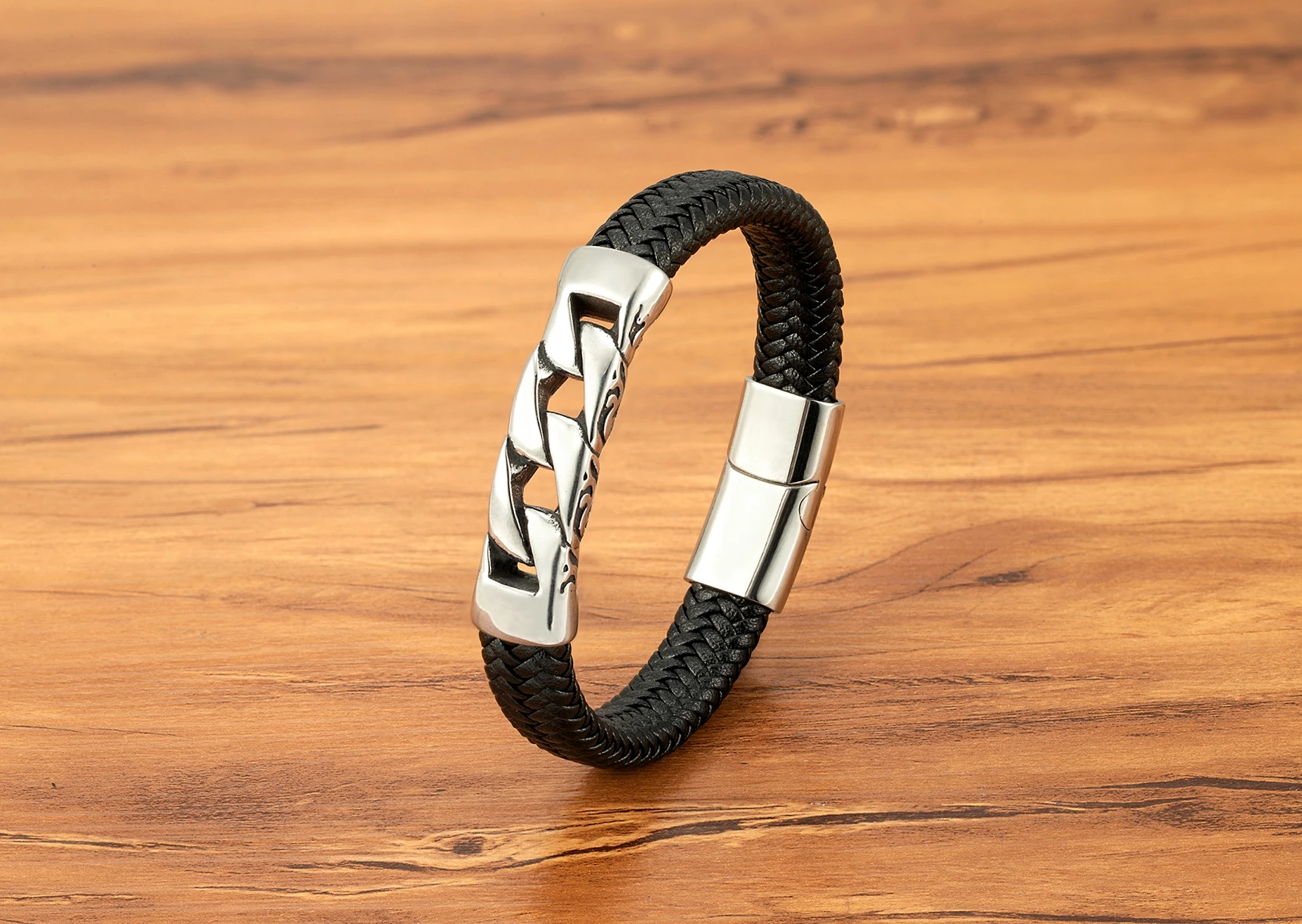 TYO Herren-Armbänder aus Edelstahl, Gold und Stahl, echtes Ledermaterial, Nischen- und minimalistisches Design, Geschenk für Männer – Detail 4