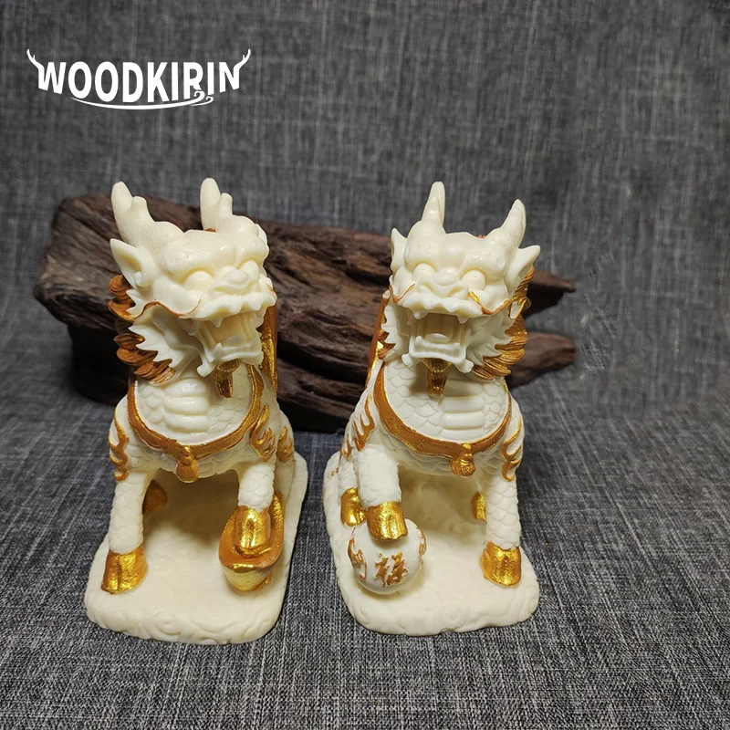 

Tracing Gold Mascot Kirin Fortune Small Statue Resin Art Sculpture Home room, office decoration ornaments A pair