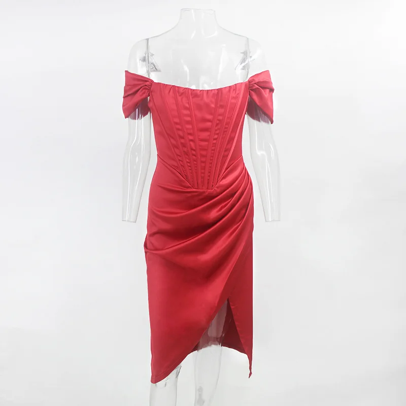 Robe,robe de soir?�e en Satin extensible pour femmes,?�l?�gante,?�paules d?�nud?�es,Sexy,avec des 