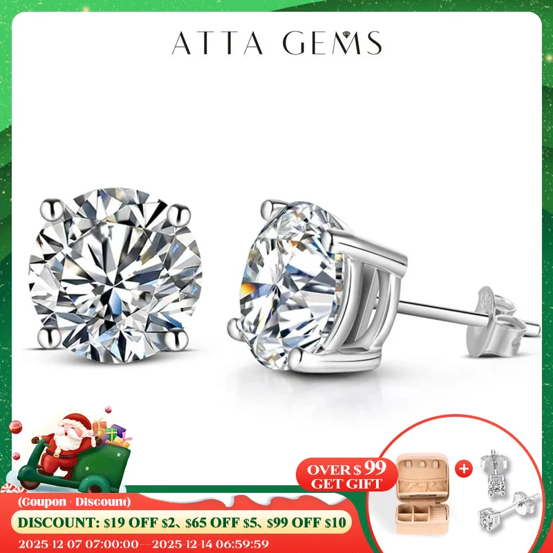 ATTAG-2 캐럿 8.0mm D 컬러 모이사나이트 스터드 귀걸이, 최고 품질 100%  스파클링 웨딩 주얼리