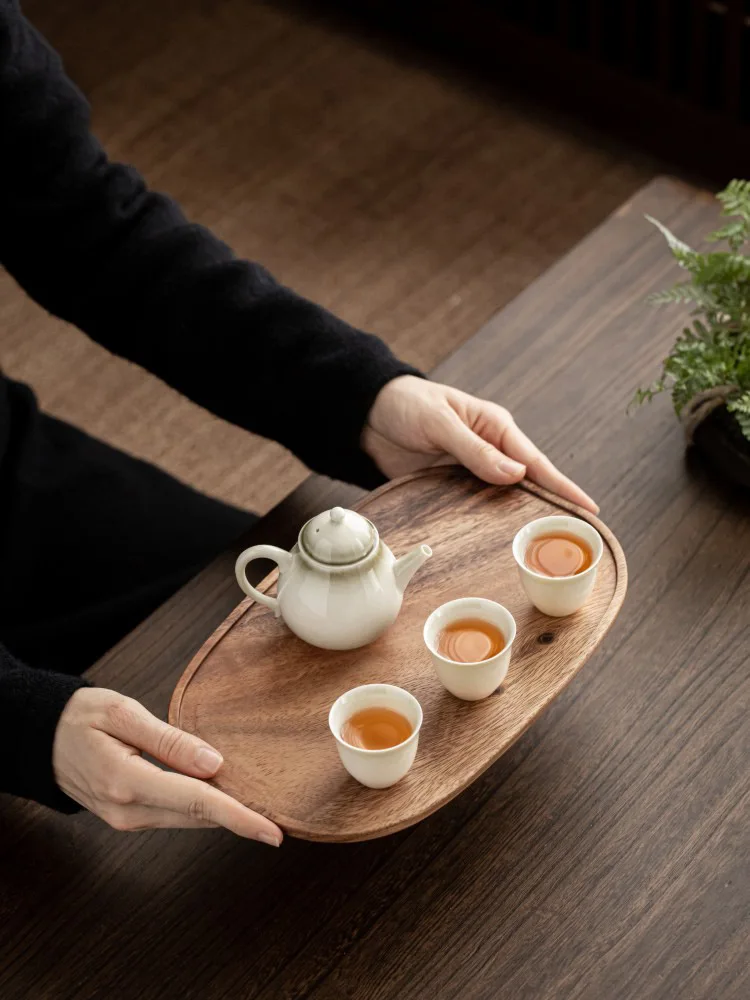Wooden serving tray tea tray Natural Texture Rectangle Wooden Tea Tray Serving Table Plate Snacks Food Storage Dish for Hotel Home