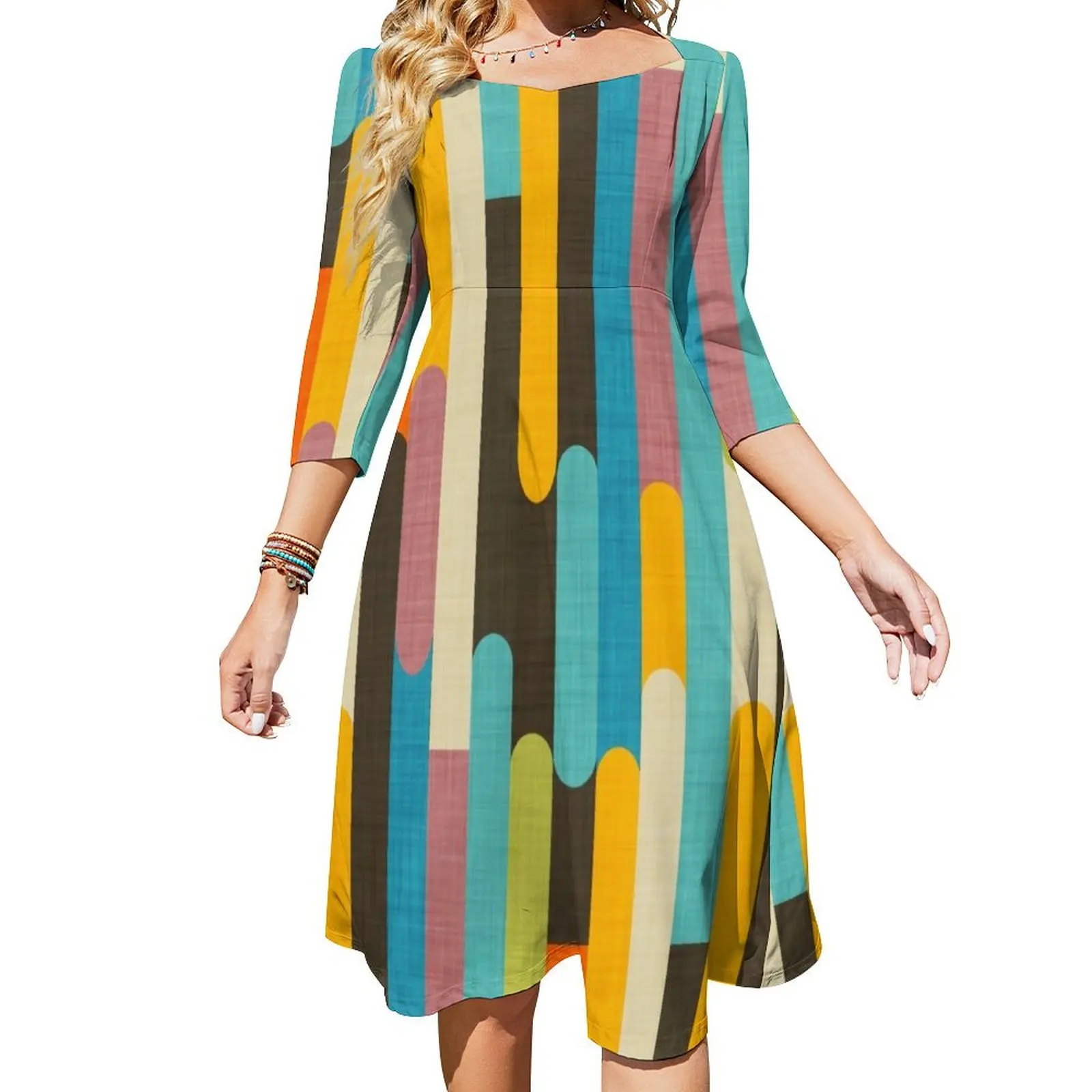 

Женское платье в стиле ретро, голубое расклешенное платье с цветными палочками, вечернее платье для женщин, модель 2024 на лето, 2024