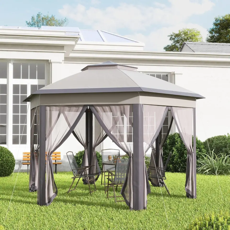 Hexagonal Pop Up Gazebo with Mesh Netting