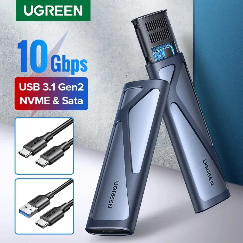 UGREEN M2 SSD 케이스 NVME SATA 듀얼 프로토콜 M.2 to USB 타입 C 3.1 SSD 어댑터 NVME PCIE NGFF SATA SSD 디스크 박스 M.2 SSD 케이스