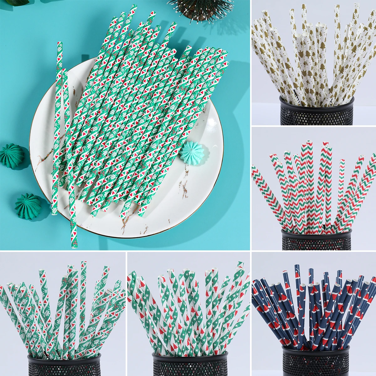 

25pcs Christmas Paper Straws Stripes Snowflake Xmas Tree Disposable Straw Christmas Decoration 2023 Navidad Natal New Year 2024