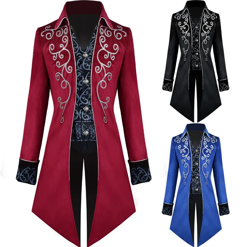 

Men's Medieval Tuxedo Steam Punk Swallowtail Vintage Embroidery Costumes Halloween Carnival Cosplay Palace Dress Europe Uniform