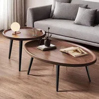 Mid Century Modern Coffee Table, Nesting Coffee Table Set of 2，Oval+ Round Side Table Set for Living Room 2
