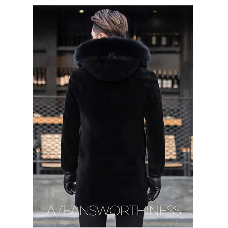 New Velvet Thickened Men's Jacket Autumn And Winter Warm Casual Imitation Fur Coat Mid-length