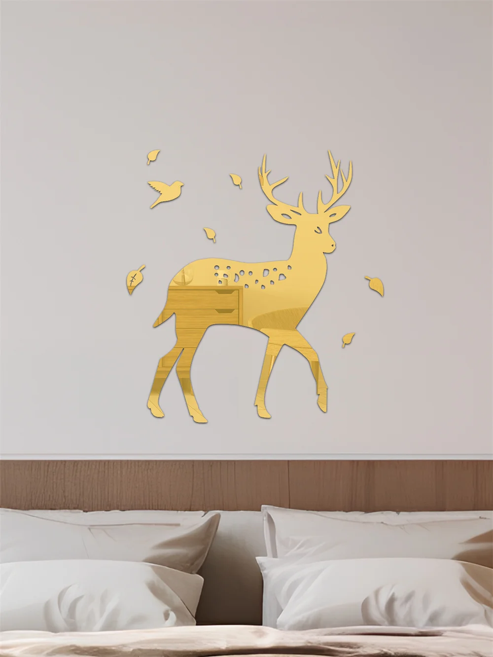 1set Plume Deer 3D Mirror Wall Sticker For Living Room Art Home Decor Vinyl Decal DIY Acrylic Sticker Mural Wallpaper Decor