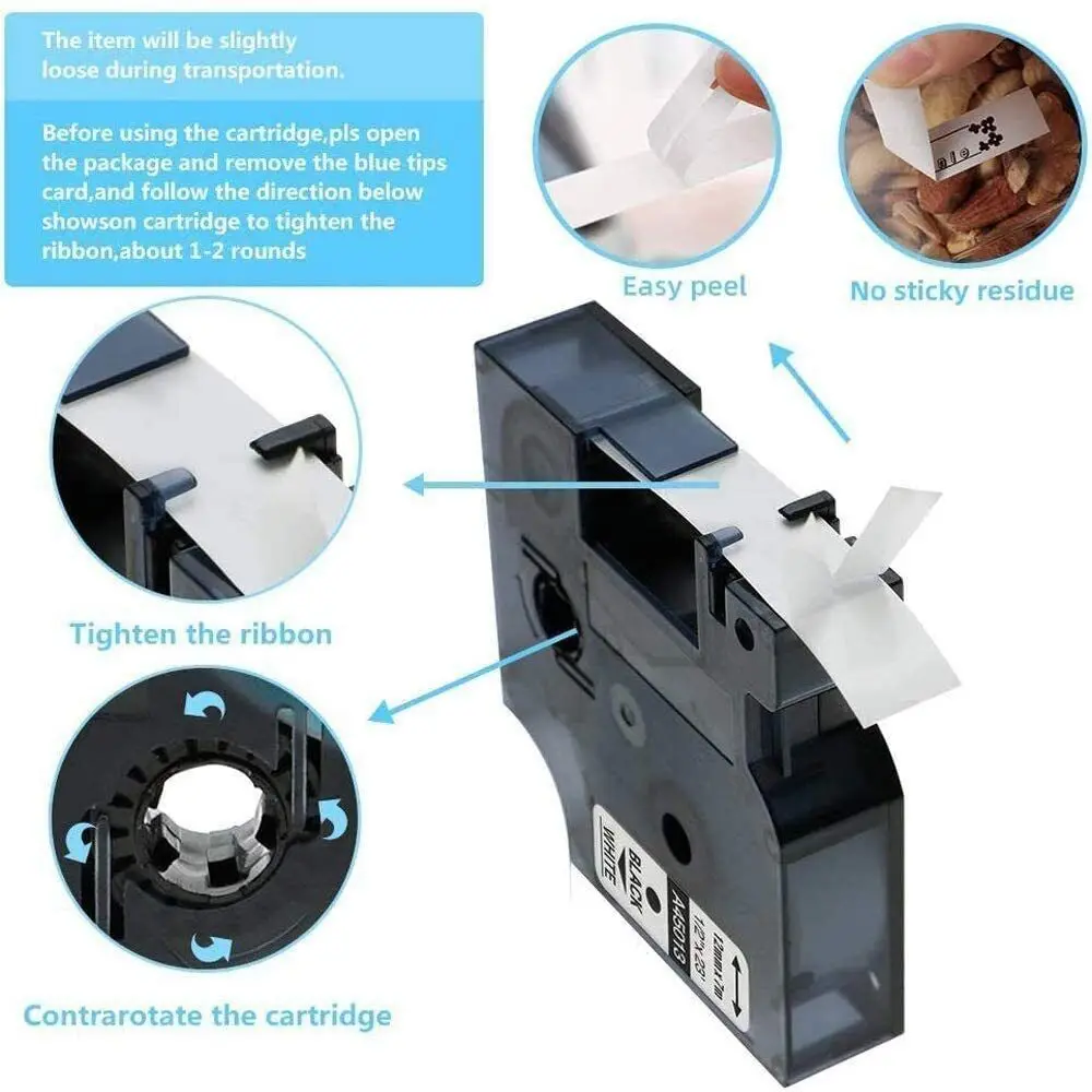 6/9/12mm 24mm Label for Dymo D1 Tape 45013 40913 43613 Black on White Compatible Dymo LabelManage 160 280 LabelPoint Label Maker - 5