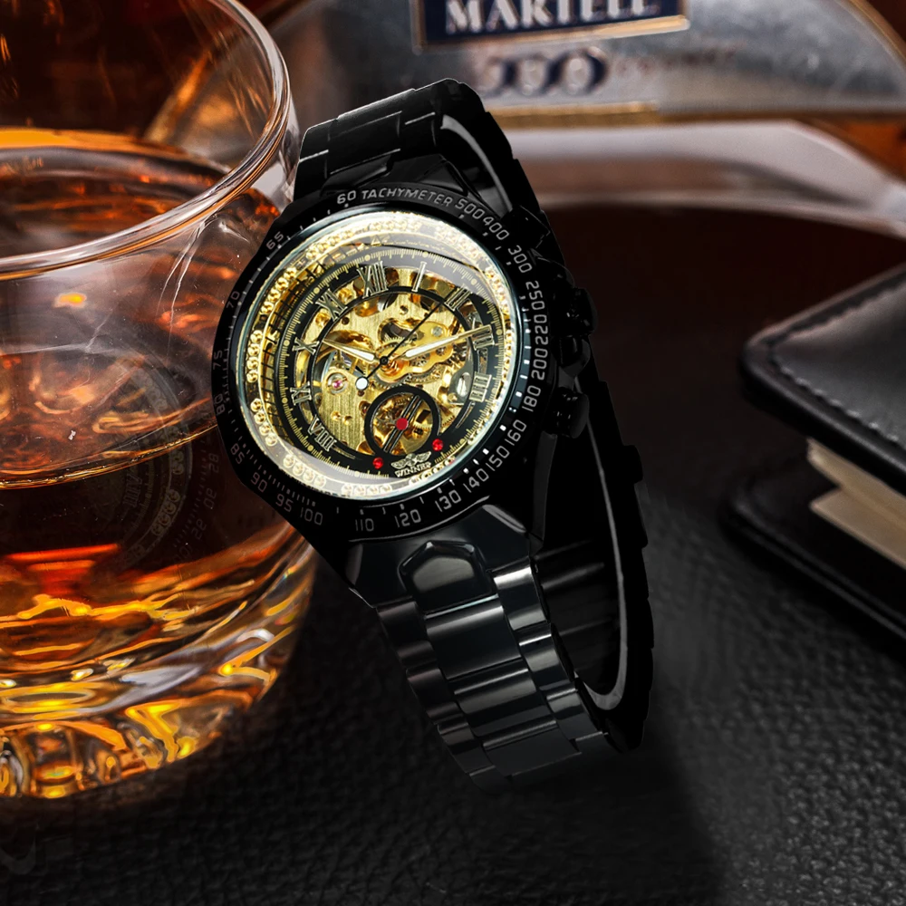 Mechanical Sport Design Bezel Gold Mens Watches for Winner