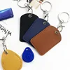 Leather Card Holder Keychain Key Ring Door Lock Access Tags ID Card Case Keychain Access Card Bag Key Tag Ring 2