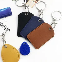 Leather Card Holder Keychain Key Ring Door Lock Access Tags ID Card Case Keychain Access Card Bag Key Tag Ring 2