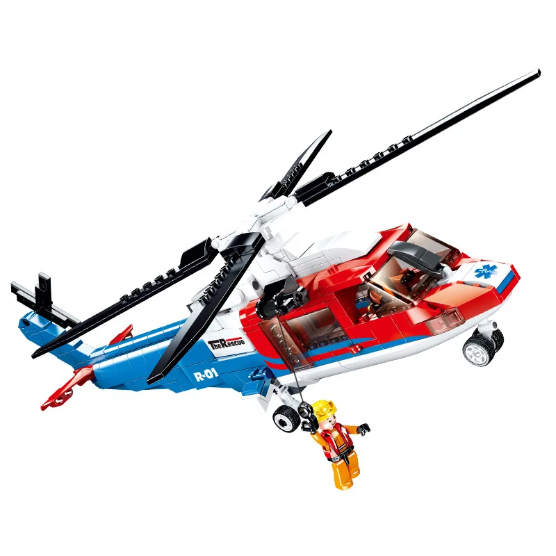 

Sluban S7-6D Sea Rescue Aircraft Helicopter Building Blocks Kids DIY Plane Educational Bricks Toys Model Gift For Children