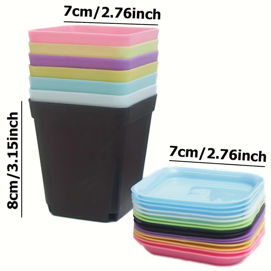 Plastic Square Flower Pot 10pcs 7x7cm with Cover Garden Balcony Home decoration Office Desktop