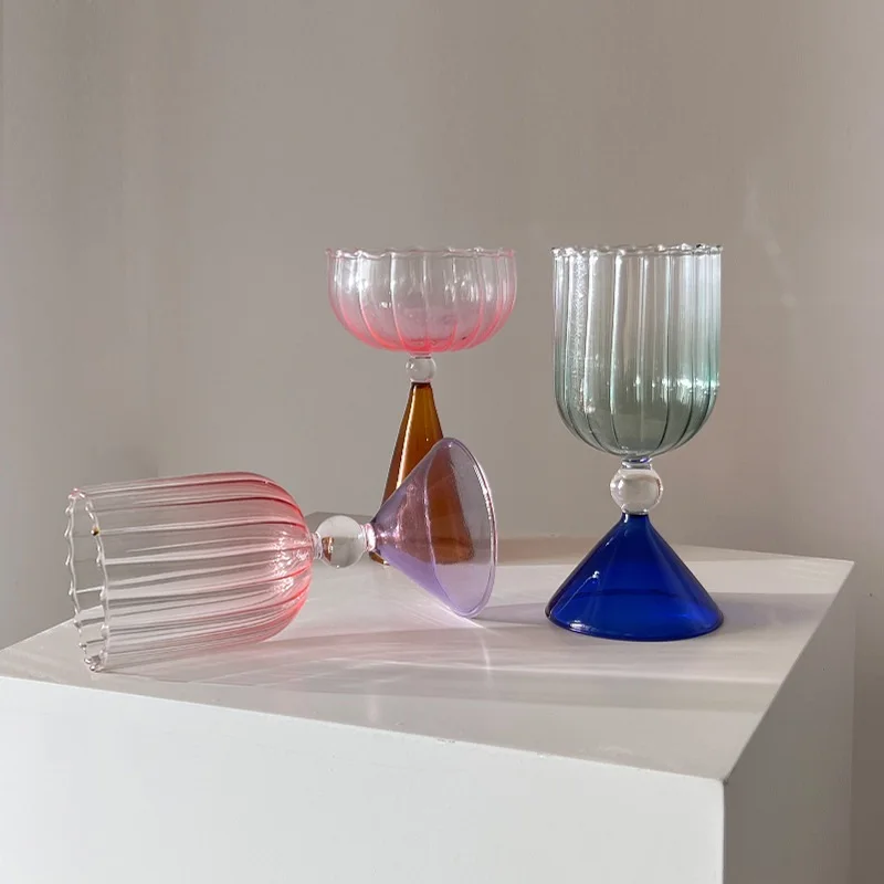 Martini Mojito Champagne Margarita Cocktail Glasses Goblet Cup Creative Two Tone Ripple Style