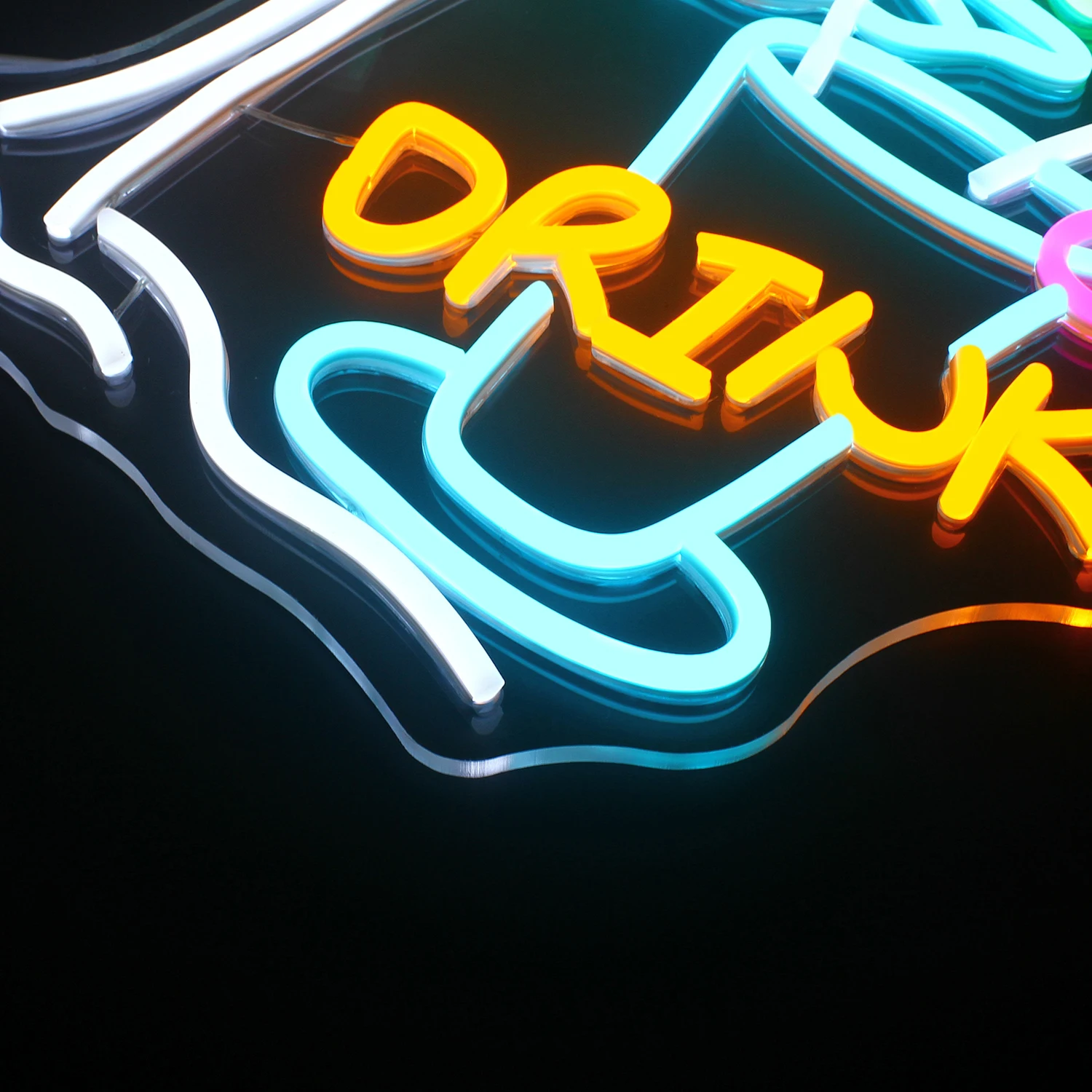 Drink Neon Sign Glass LED Neon Signs Art Wall Lights for Beer Bar Decor USB Powered for Party Pub Night Club Man Cave Decor Neon