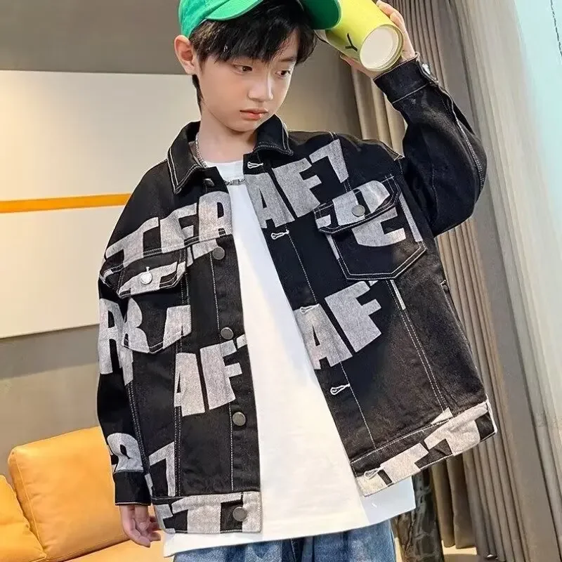 Stylish Loose Boys Denim Jacket Autumn Wear Korean Version Children's Shirt Trendy Middle And Large Children's Jacket