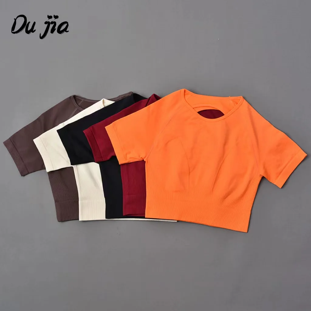 2022New Seamless Manica Corta Crop Top Camicie Da Yoga Slim Fit Running Fitness T-Shirt Allenamento Top Per Donna Palestra Sport Ciclismo