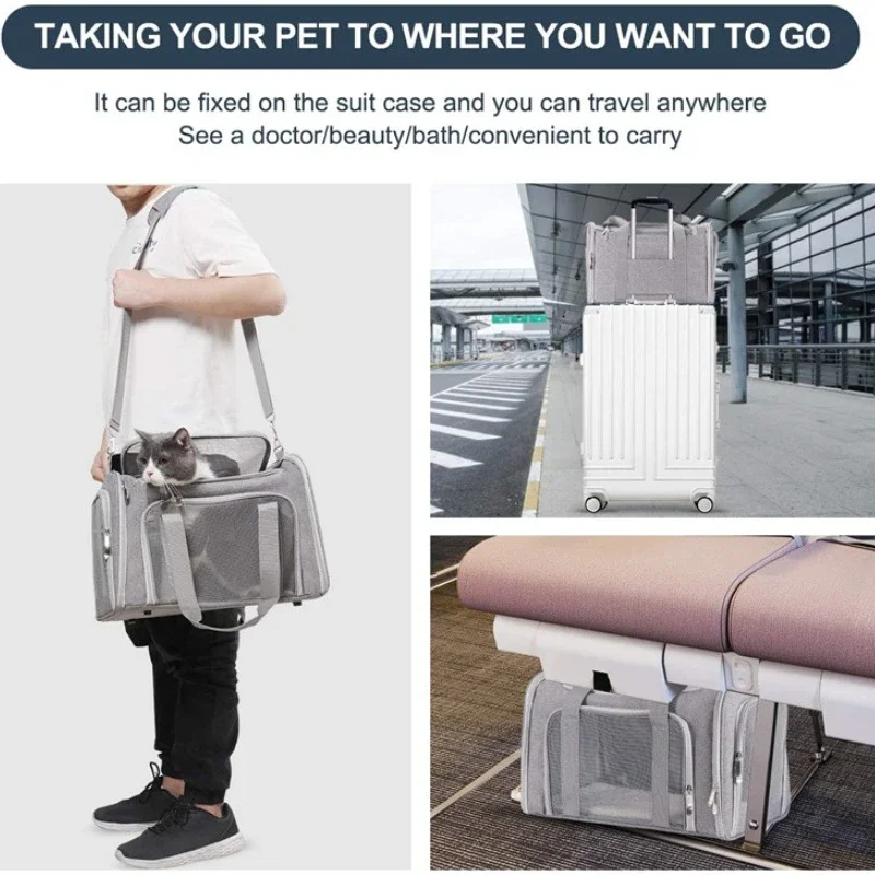 Large Capacity Cat Carrier Bag, Adjustable Strap, Pet Carrying Handbag, Collapsible Shoulder Bag for Outdoor Travel