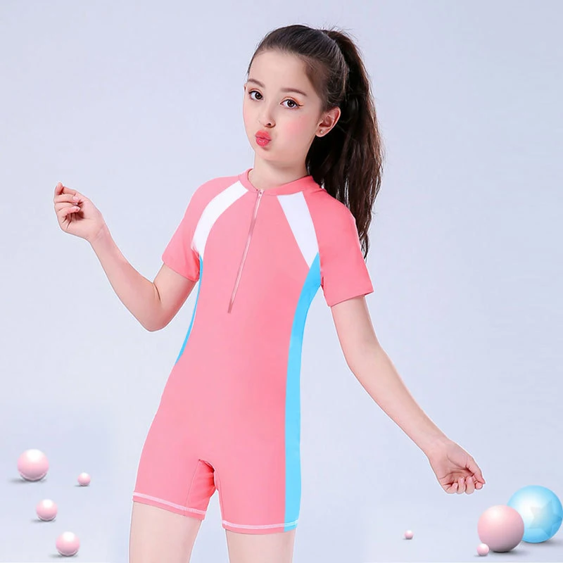 One Piece Swimsuit Children Swimsuits Children Swimsuit Kids Boy Girls Swimsuit Short Sleeve Zip